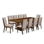11 Walnut Dining Table Set - A Wooden Table And 10 Linen Fabric Upholstered Chairs(finish Options) - Photo 22