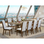 11 Walnut Dining Table Set - A Wooden Table And 10 Linen Fabric Upholstered Chairs(finish Options) - Photo 30