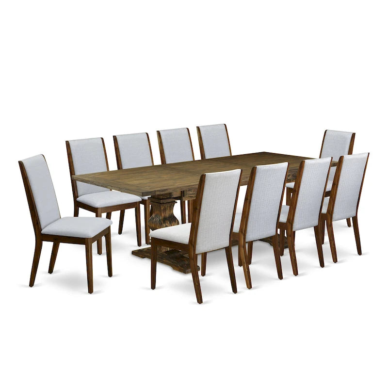 11 Walnut Dining Table Set - A Wooden Table And 10 Linen Fabric Upholstered Chairs(finish Options) - Photo 31