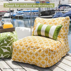 Majestic Home Goods Indoor Outdoor Yellow Vertical Stripe Bean Bag Chair Lounger 36 in L x 27 in W x 24 in H